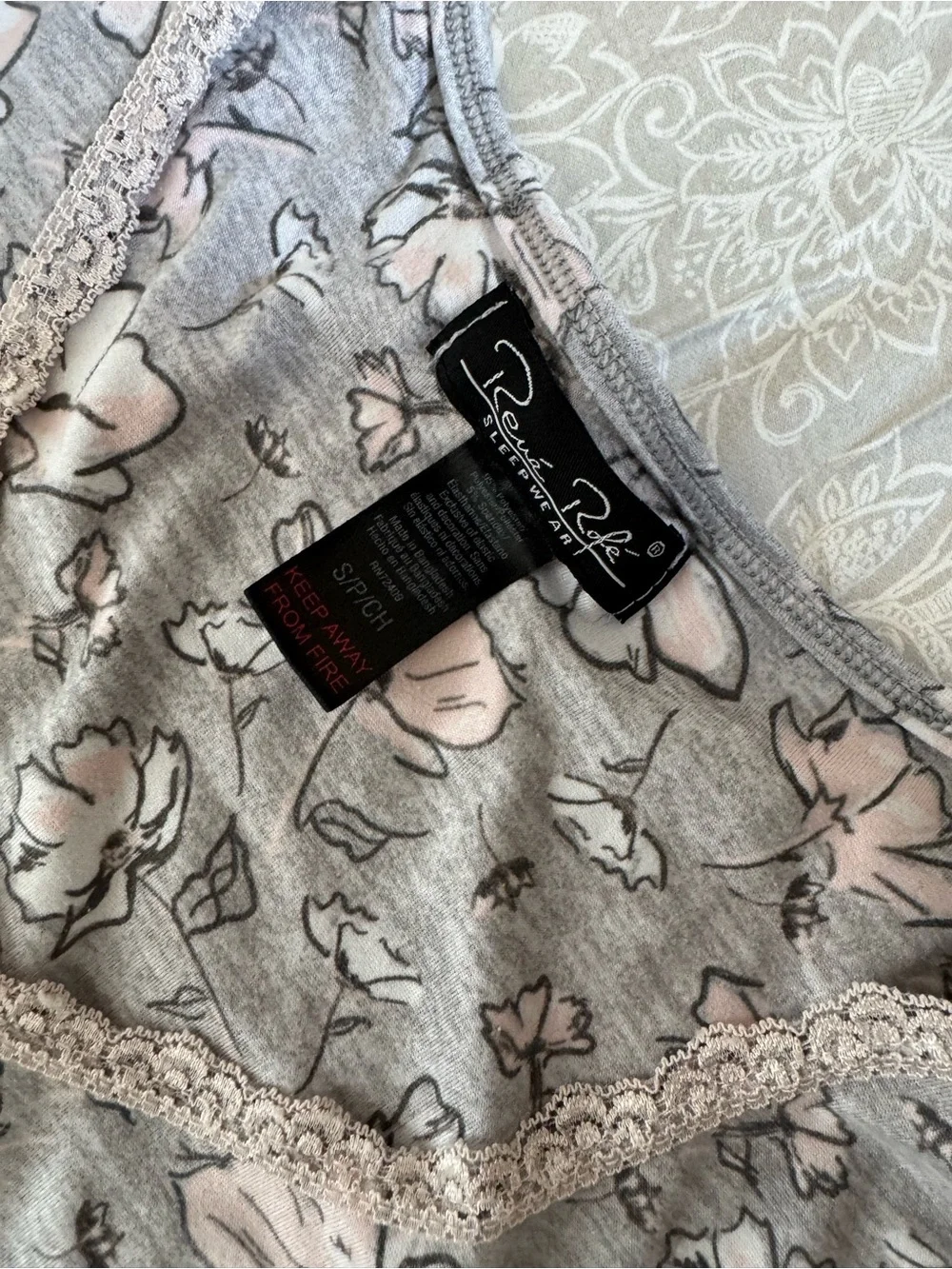 Rene Rofe Gray Short Sleeve Floral Pajama Set with Light Pink Accents